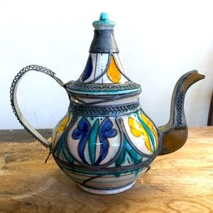 MOROCCAN Vtg Small Coffee Tea Pot Hand Pained Rare